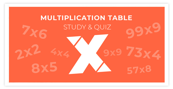 Multiplication table (Study & Quiz Times table) - This free application will help you to easily learn the multiplication table (times table) from the elementary to difficult level (from 2x2 to 99x9).